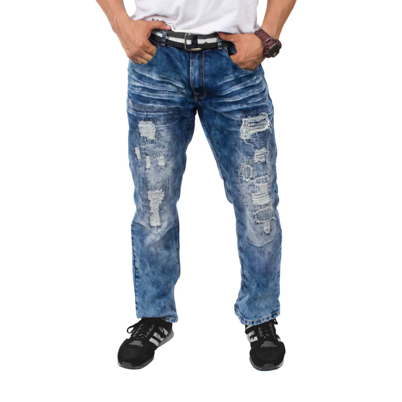 Brooklyn Laundry Blue Ripped Distressed Denim, Slim Fit Jeans for Men ...
